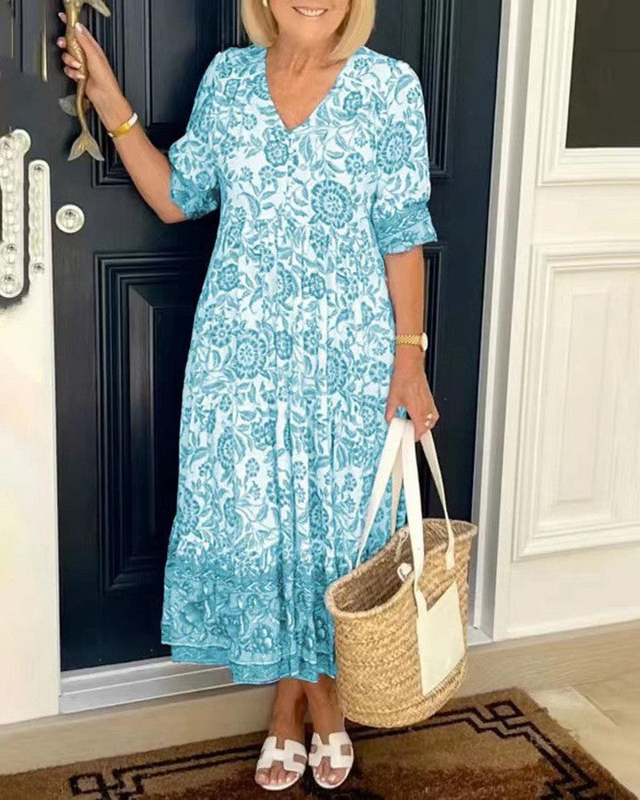 Diepe V halflange boho tuniekjurk