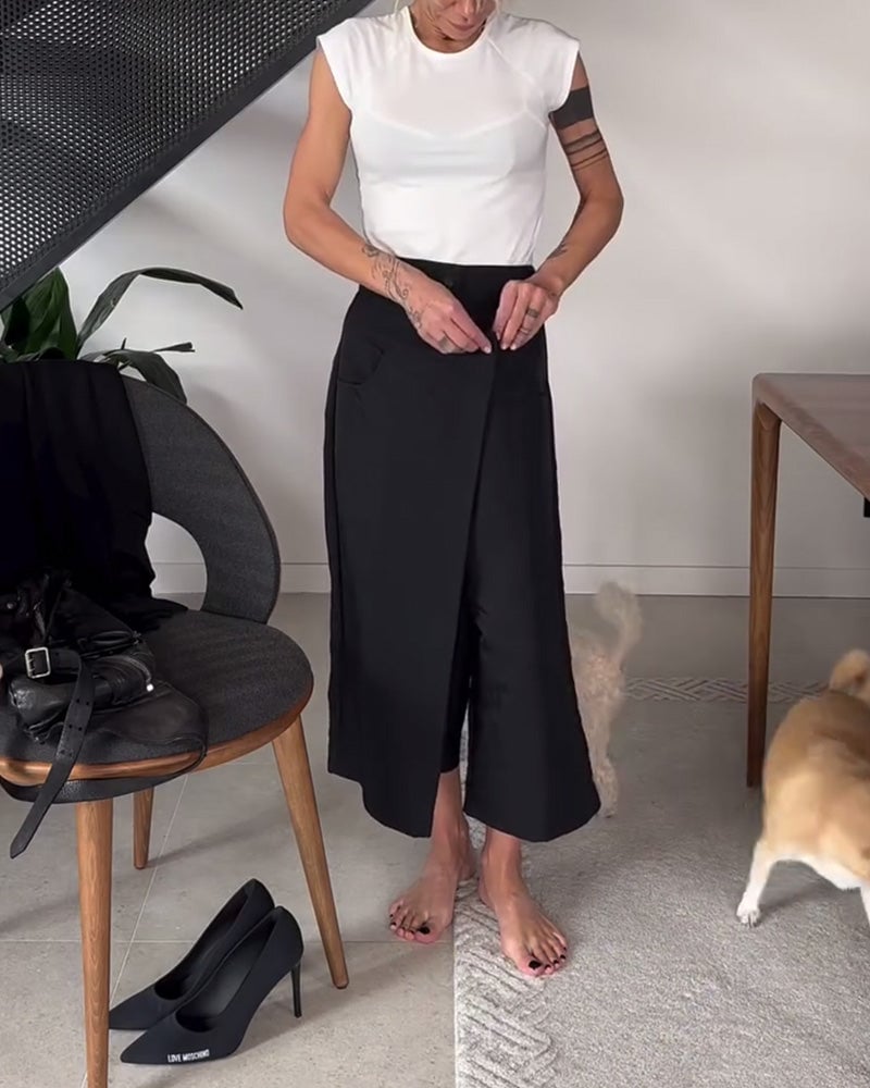 Eenvoudige effen asymmetrische casual broek