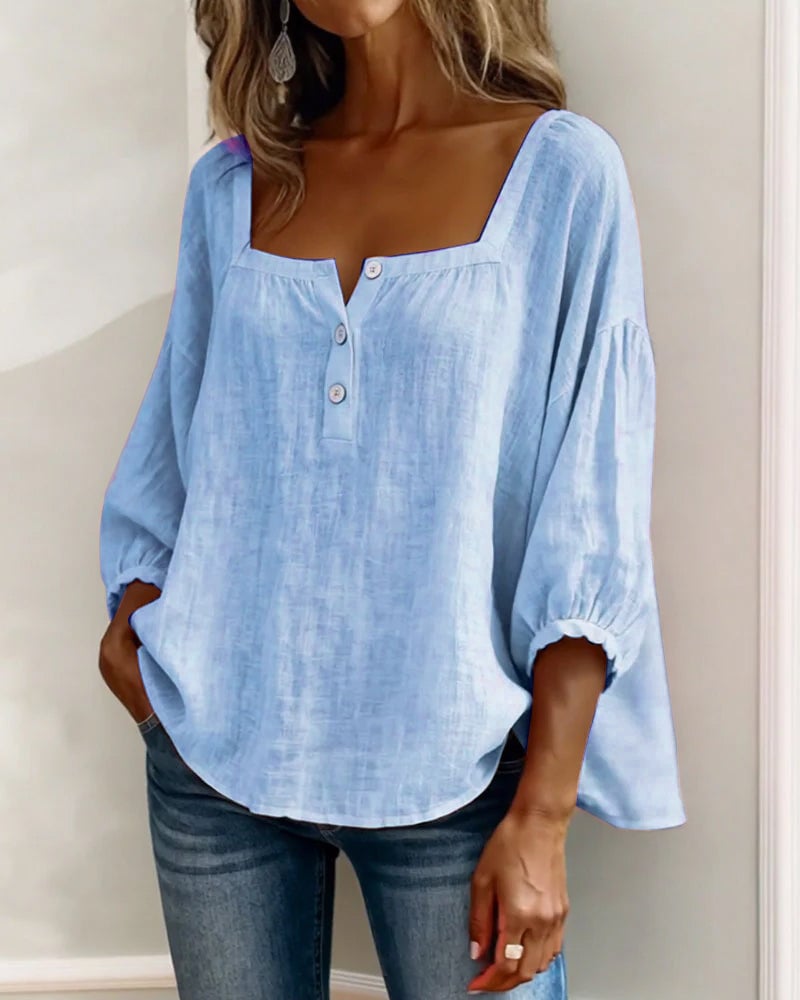 Simpele blouse met vierkante hals en lange mouwen