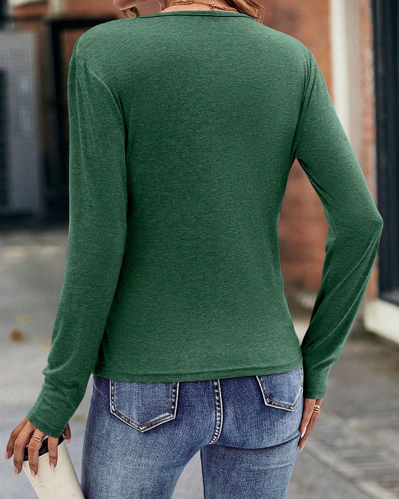 T-shirt met lange mouwen en diepe V-hals voor dames