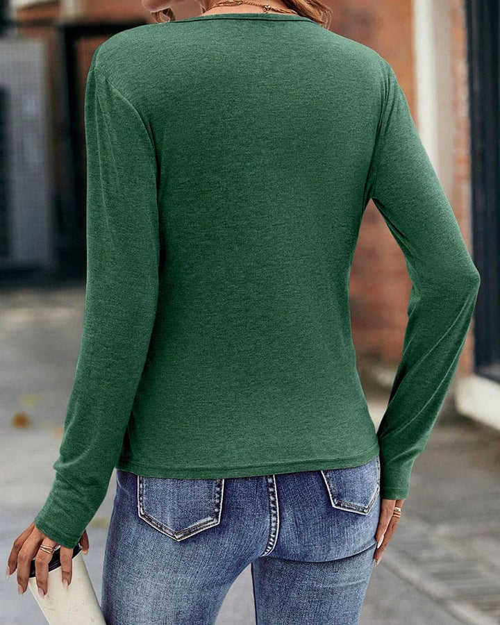 T-shirt met lange mouwen en diepe V-hals voor dames