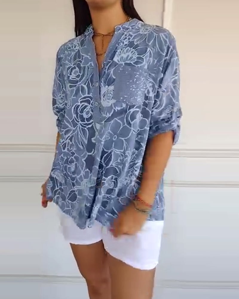 V-hals blouse met knopen en print
