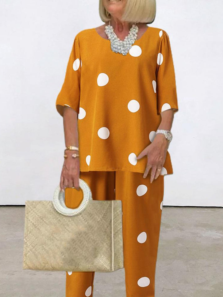 Casual stippenprint tweedelige set