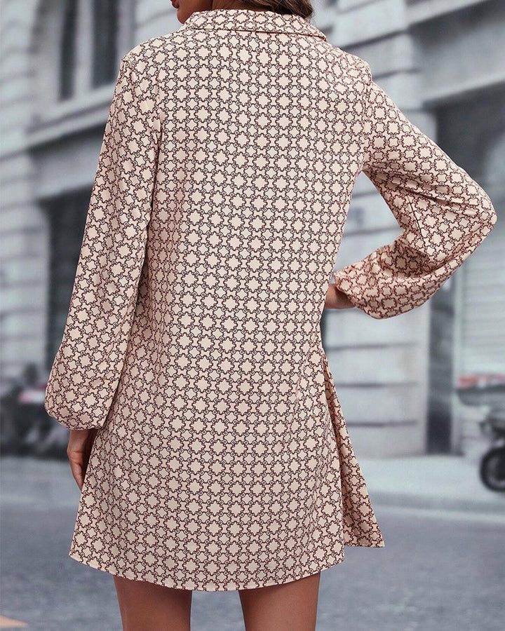 Printed Jurk met Revers en Lange Mouwen