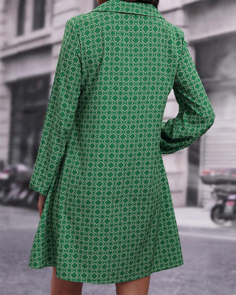 Printed Jurk met Revers en Lange Mouwen