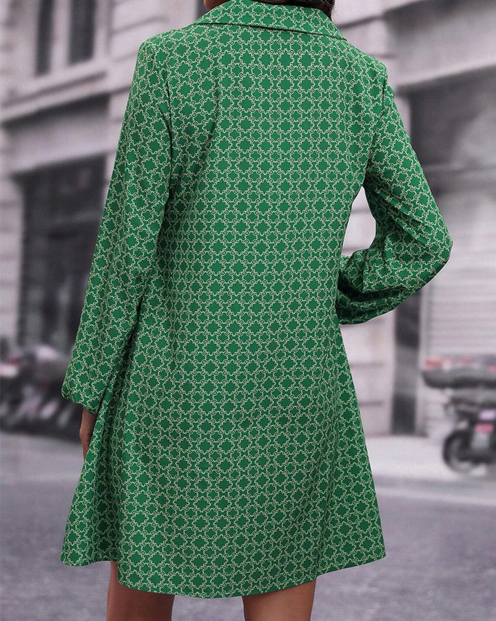 Printed Jurk met Revers en Lange Mouwen