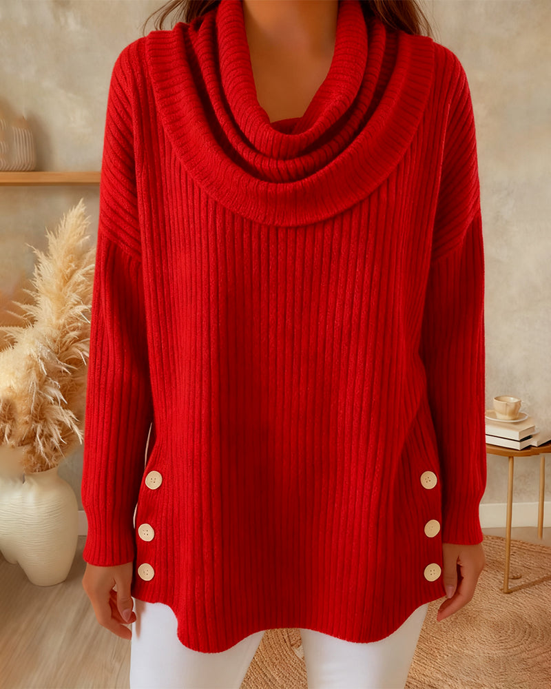 Button-Down Trui met Drapeerhals