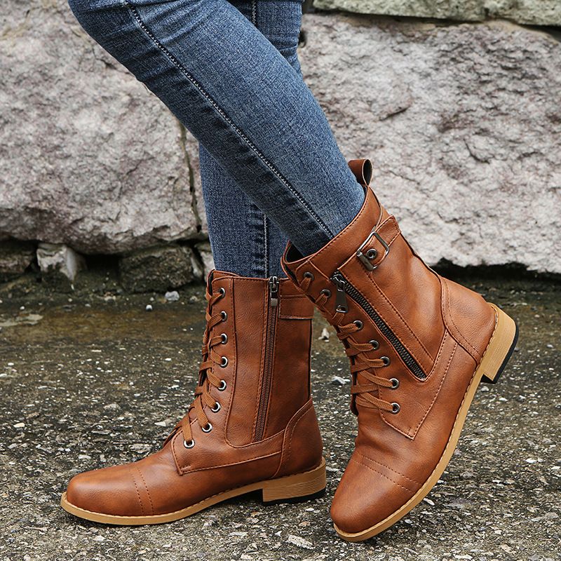 Dames Lederen Orthopedische Schoenen met Zijritsluiting en Ronde Neus