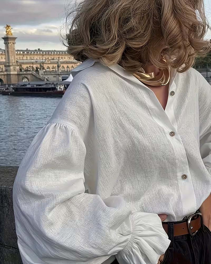 Shirt met ruches op de mouwen en verlaagde schouders