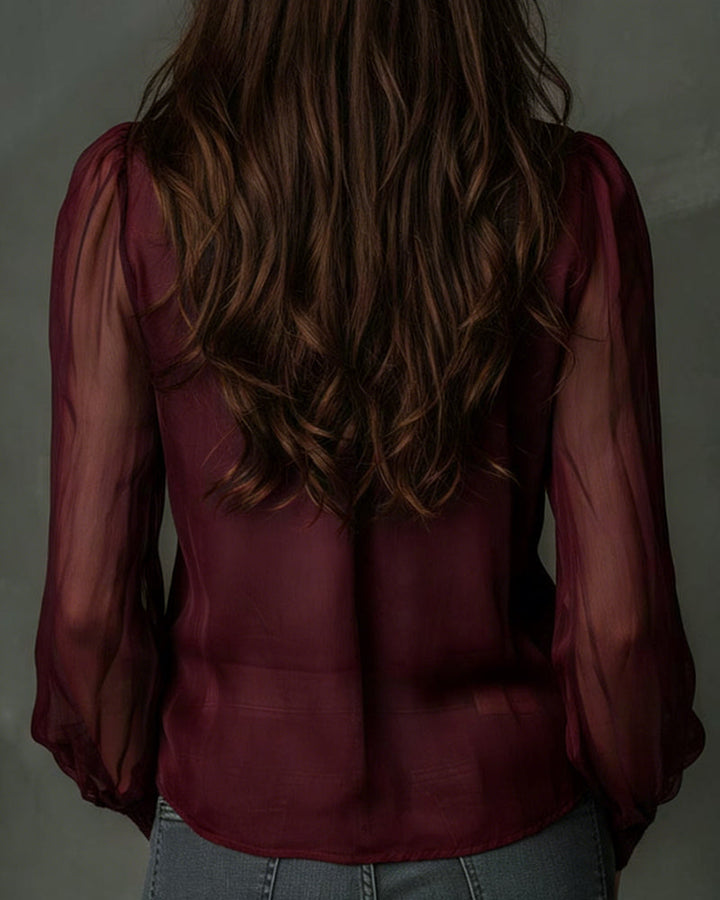 Halfrits Mesh Blouse met Lange Mouwen
