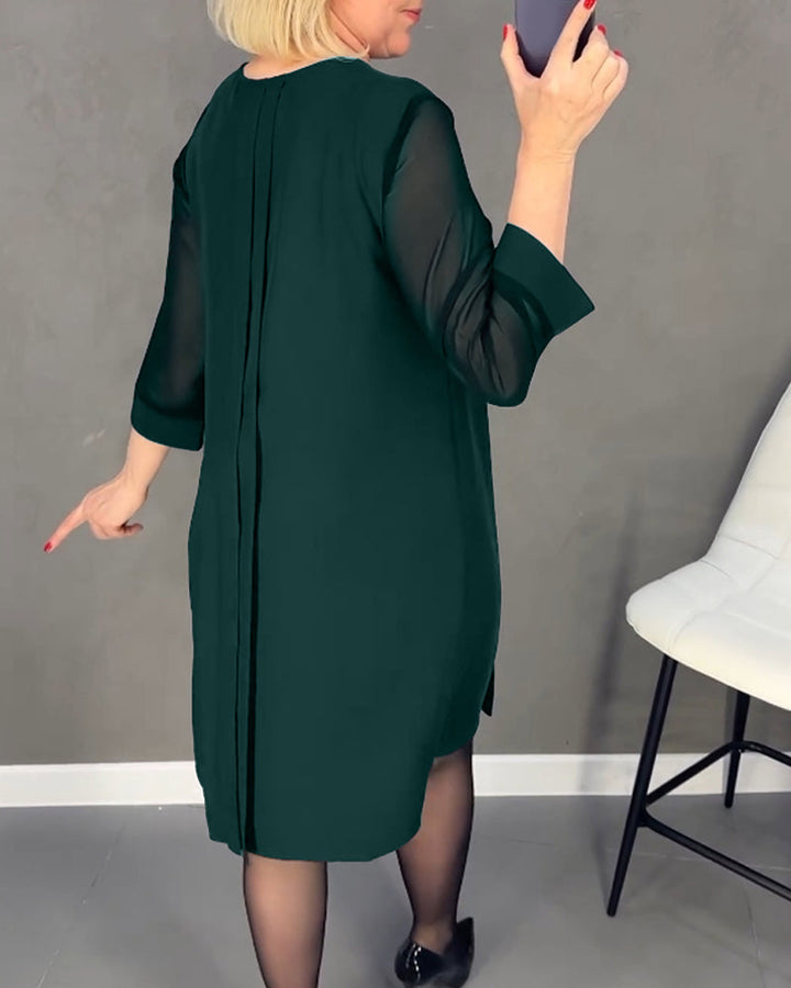 Geplooide patchwork mesh jurk in effen kleur