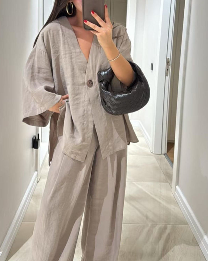 Comfortabele V-hals Casual Tweedelige Set