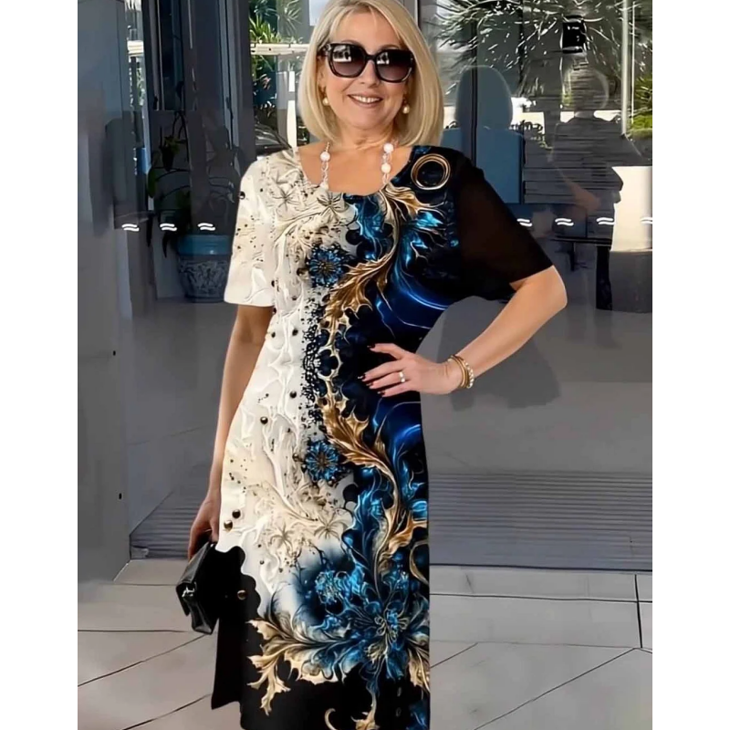Casual Loose Dress met 3D-bloemen