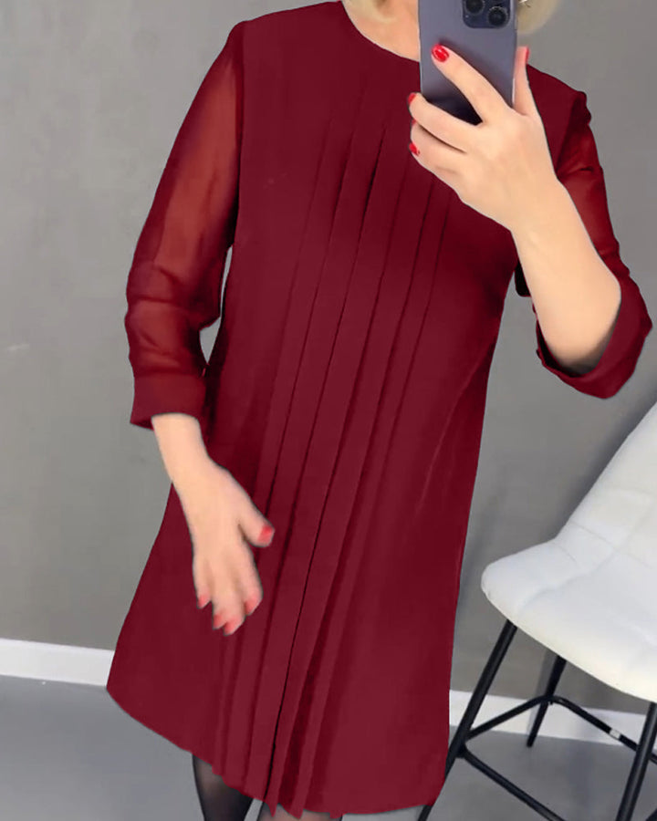Geplooide patchwork mesh jurk in effen kleur