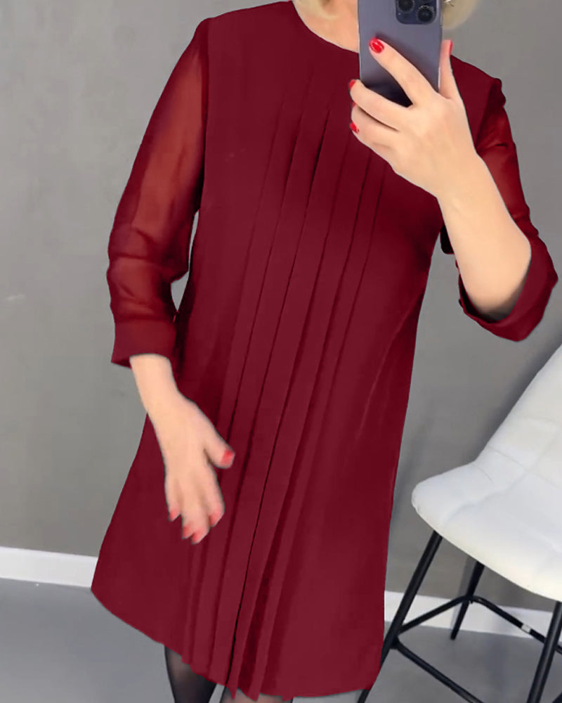 Geplooide patchwork mesh jurk in effen kleur