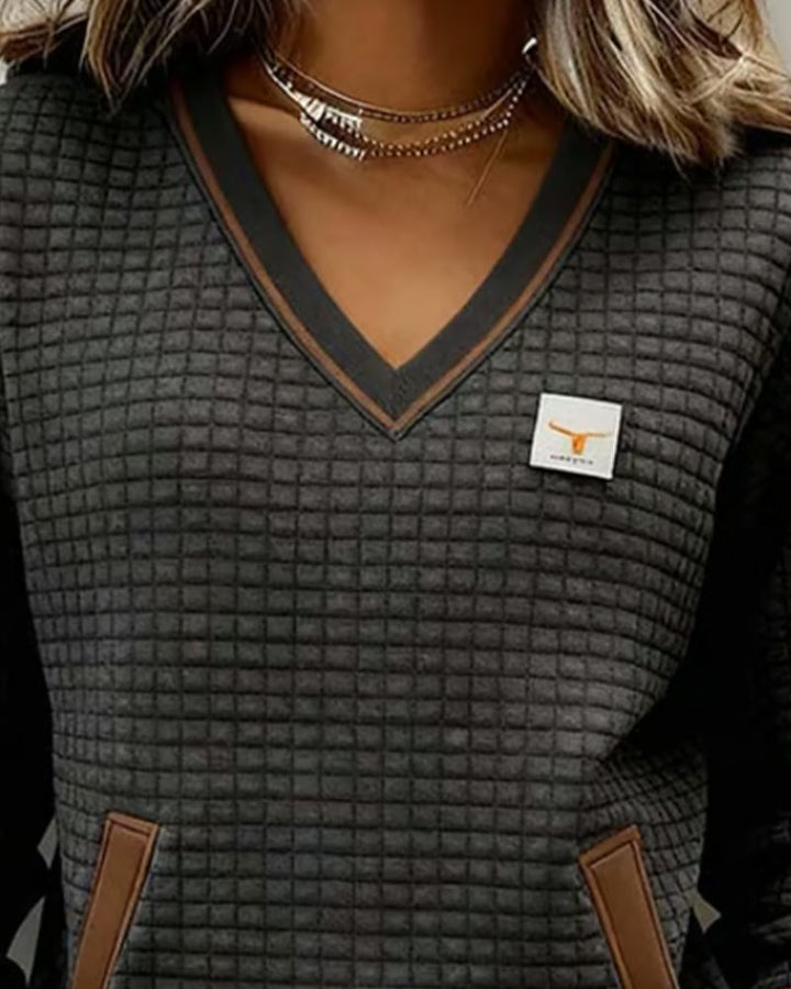 Casual V-hals sweatshirt met lange mouwen