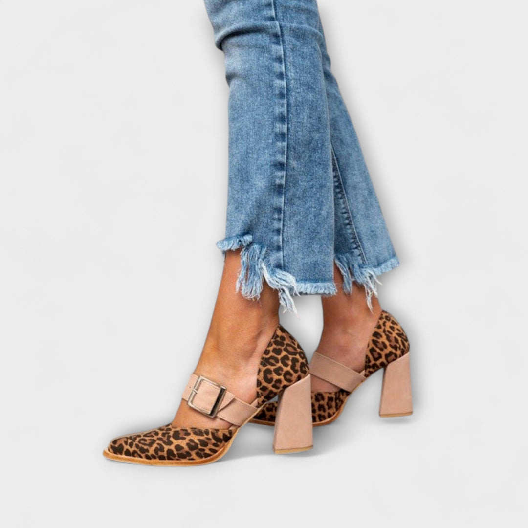 Chique Block Heel met Luipaardprint