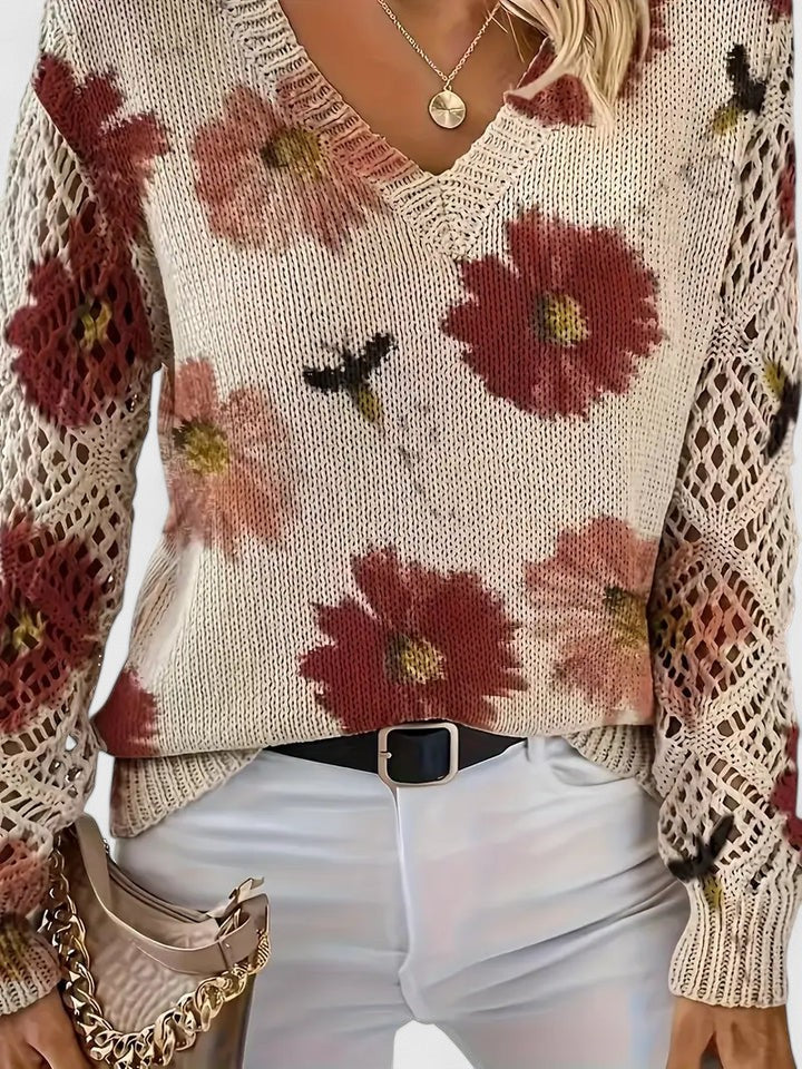 Elegante lichte sweater met bloemenprint