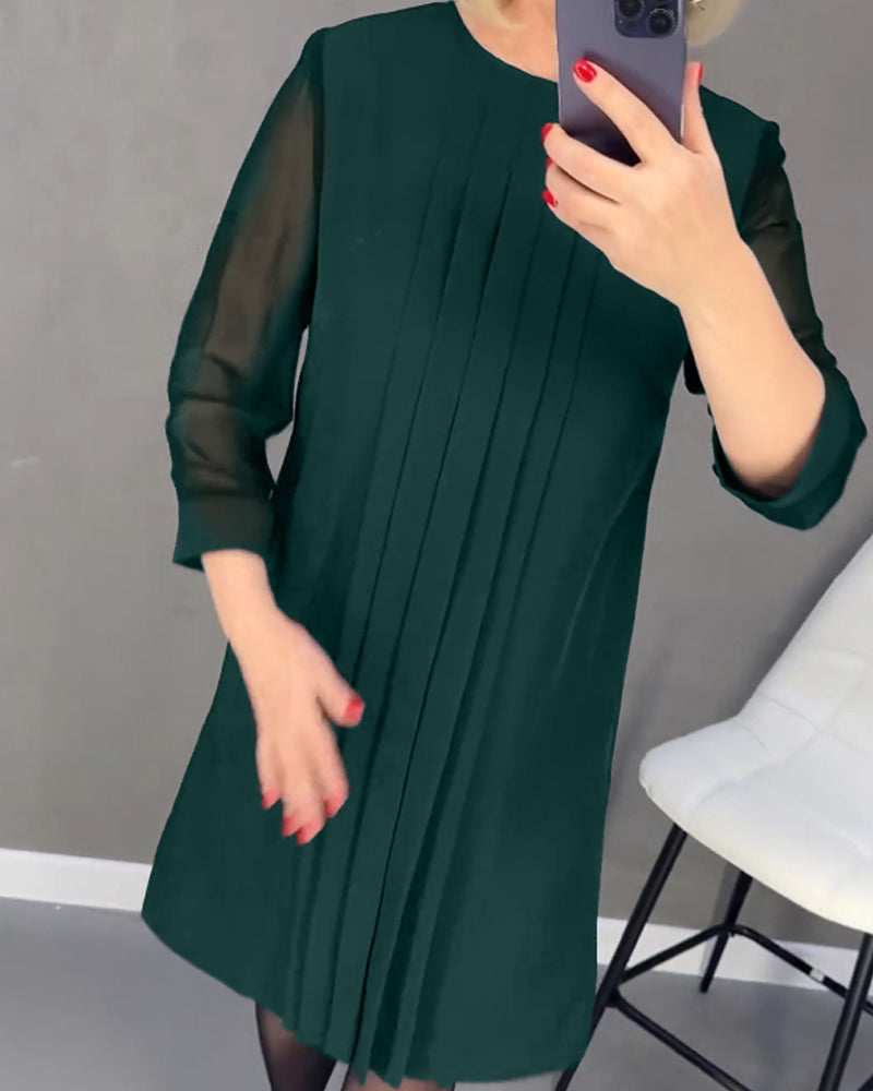 Geplooide patchwork mesh jurk in effen kleur