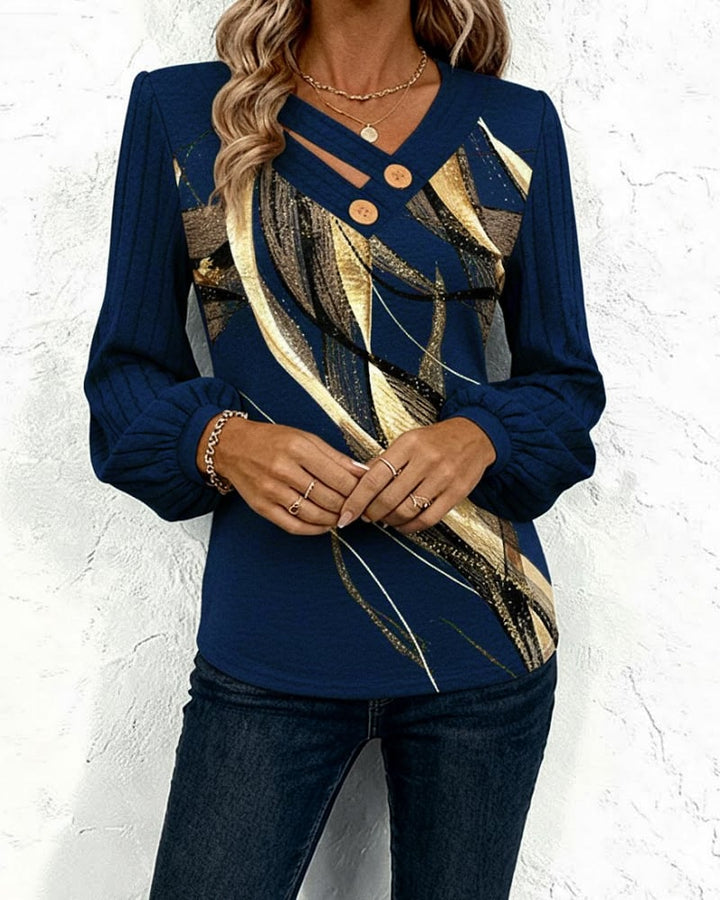 Top met gestreepte print en lampionmouwen