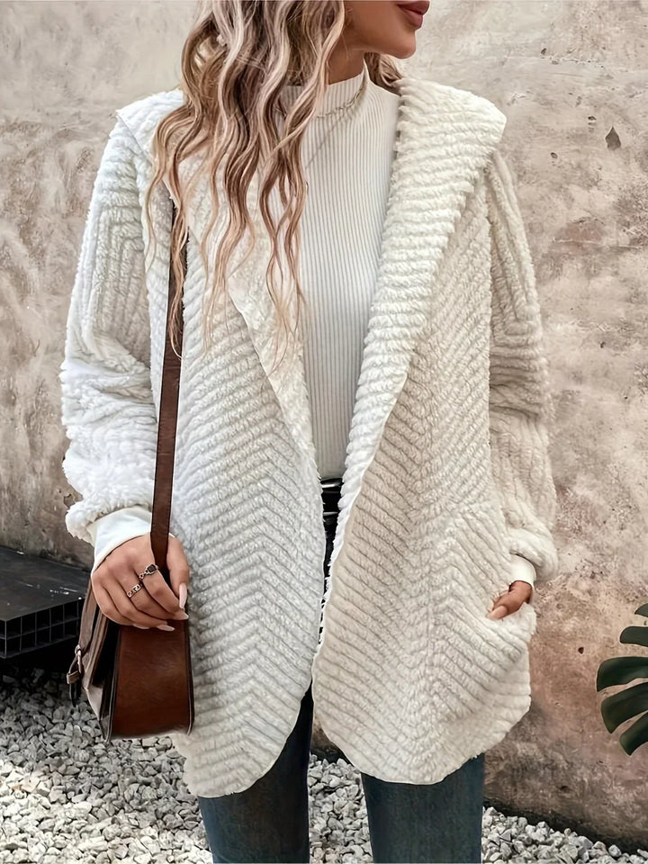 Openvallende fuzzy cardigan met lange mouwen en capuchon