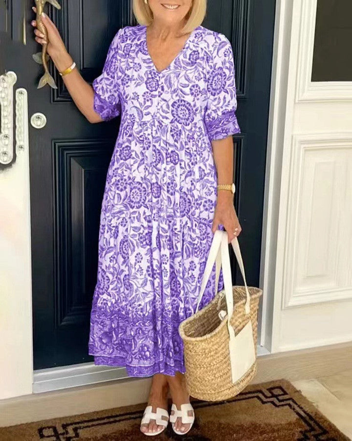 Diepe V halflange boho tuniekjurk