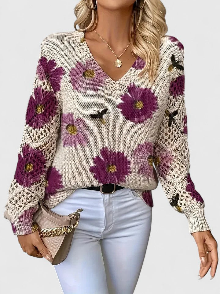 Elegante lichte sweater met bloemenprint
