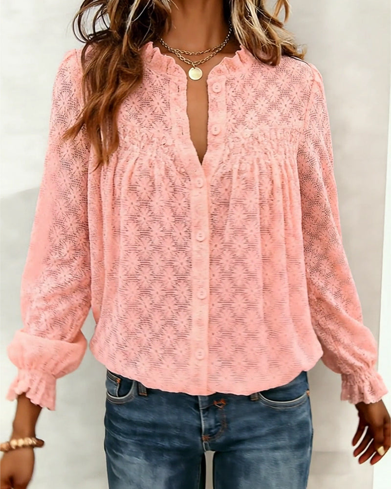 Elegante Blouse met Ruches en Lange Mouwen