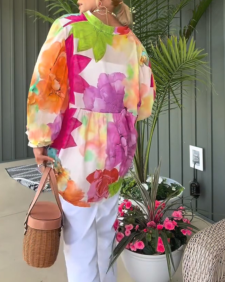 Blouse met lange mouwen in olieverfstijl