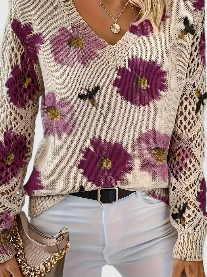 Elegante lichte sweater met bloemenprint