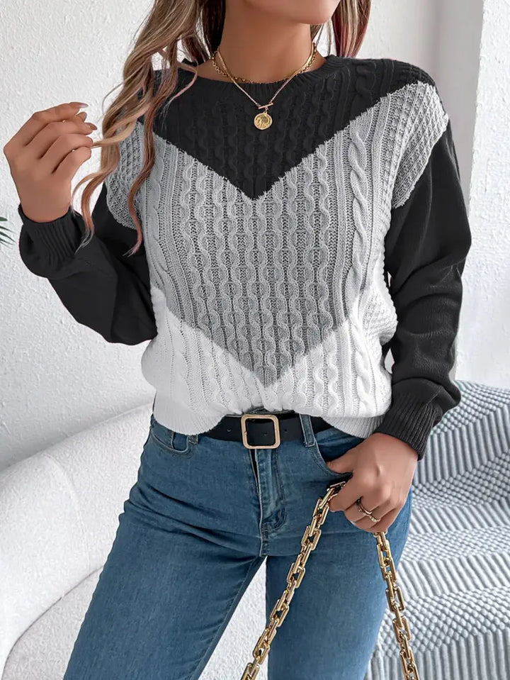 Elegant Color Block Crew Neck Sweater voor dames