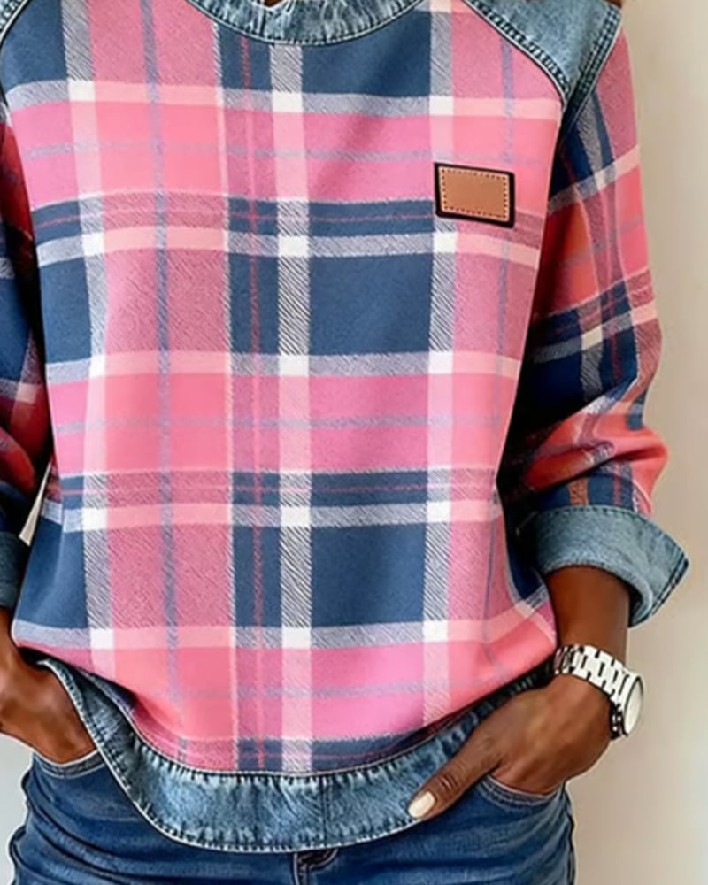 Ruitjes Patchwork Fashion Sweatshirt