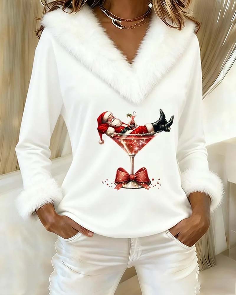 Pluche Kerstprint Top met Lange Mouwen