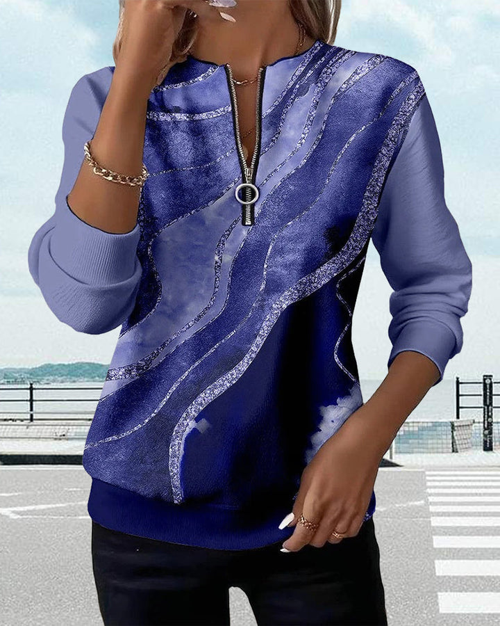 Halve rits vintage print sweatshirt