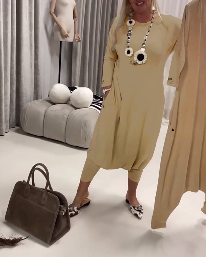 Effen Casual Jumpsuit met Lange Mouwen