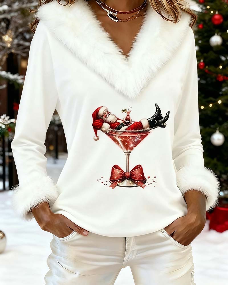 Pluche Kerstprint Top met Lange Mouwen