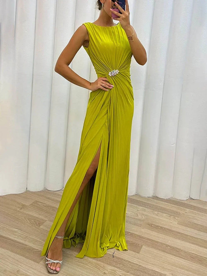 Elegante geplisseerde lange avondjurk
