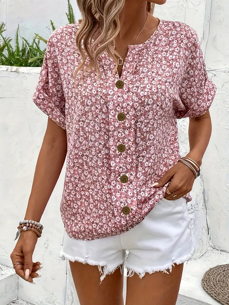Moeiteloze top met bloemenprint en knoopjes