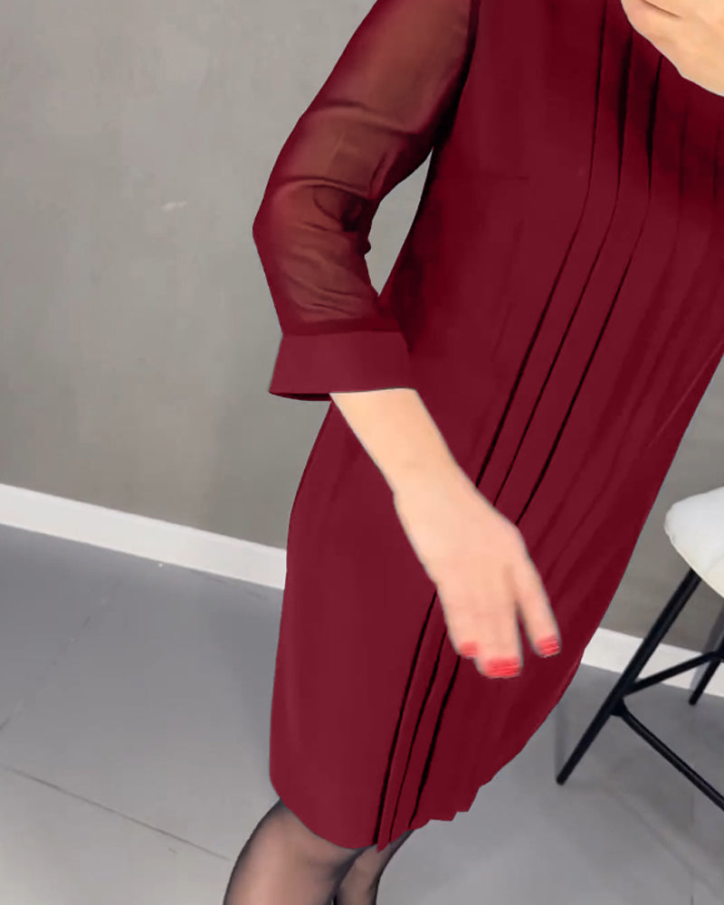 Geplooide patchwork mesh jurk in effen kleur