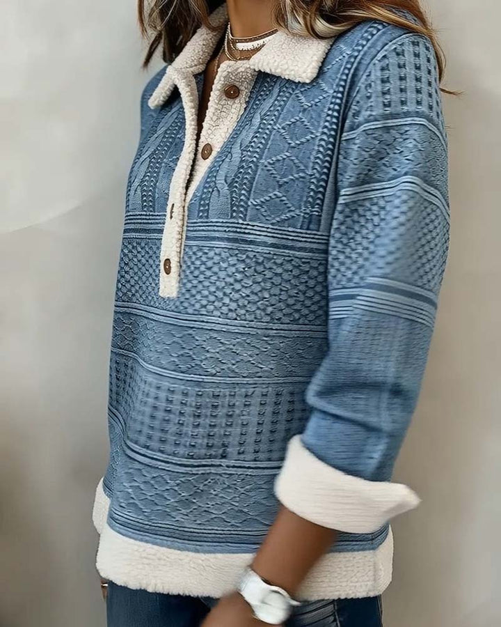 Casual Sweatshirt met Kraag en Patchwork