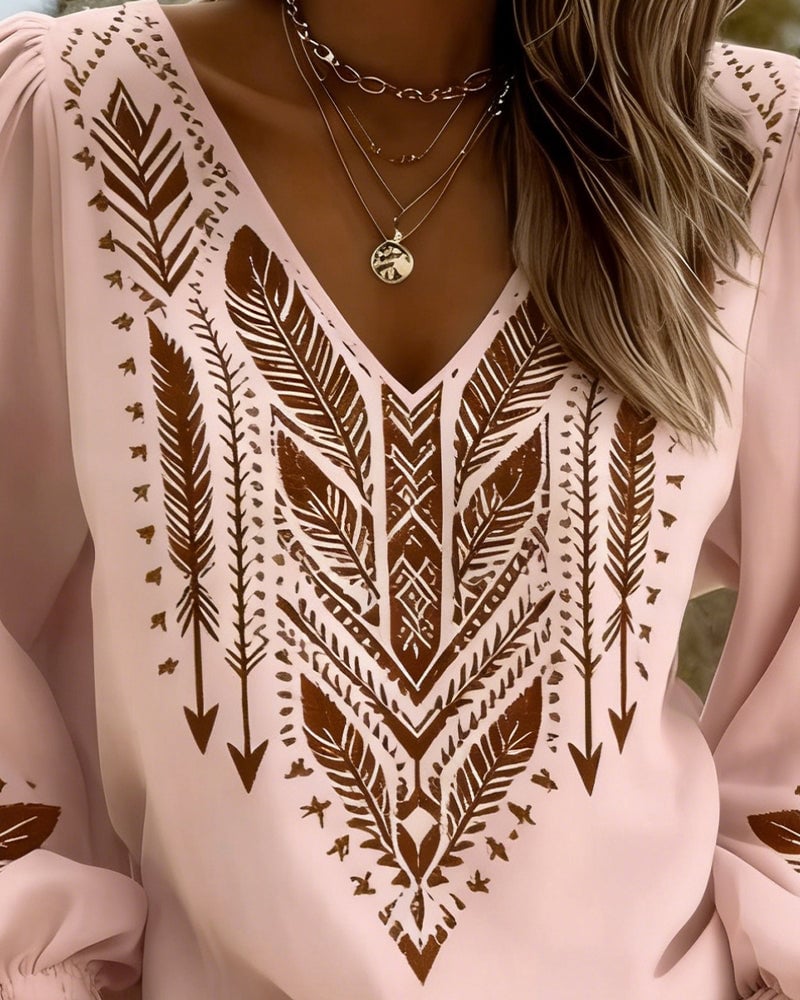 Pofmouw V-hals Losse Blouse