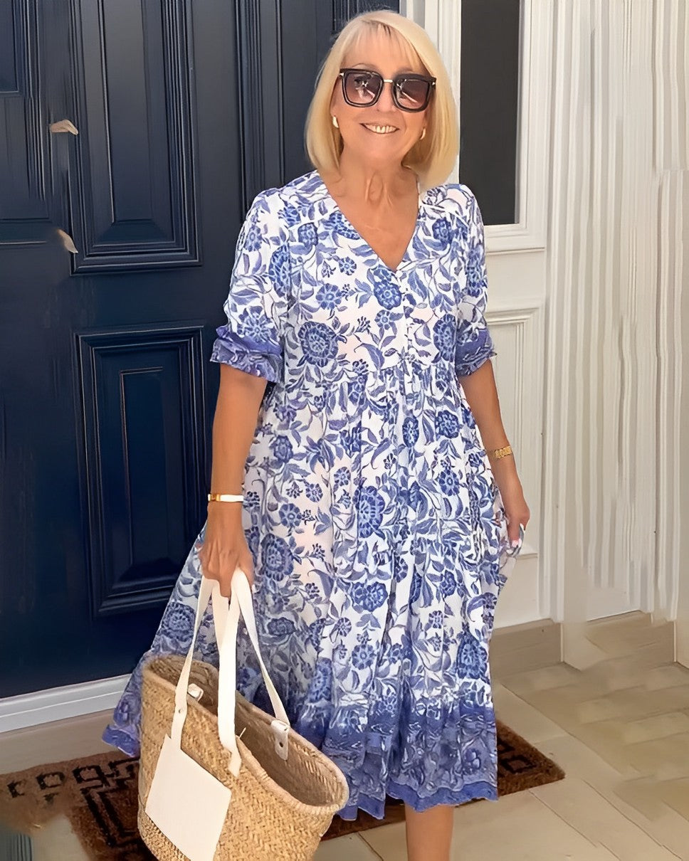Diepe V halflange boho tuniekjurk