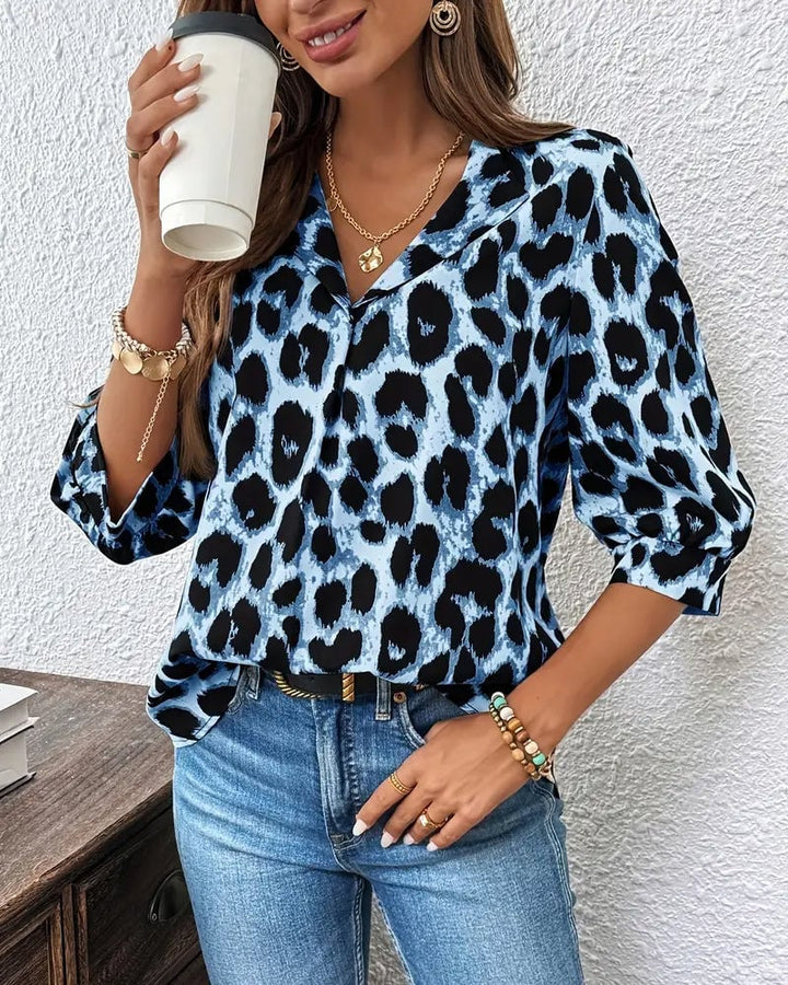 Losse Blouse met Luipaardprint en Halve Mouwen