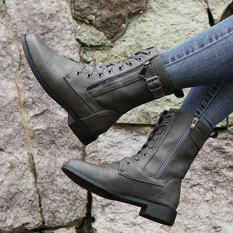 Dames Lederen Orthopedische Schoenen met Zijritsluiting en Ronde Neus