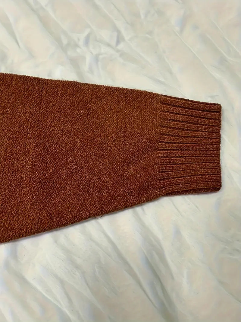 Elegant Bruin Cable-Knit Cardigan met Decoratieve Knopen