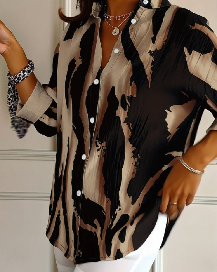 Blouse met opstaande kraag en onregelmatige print