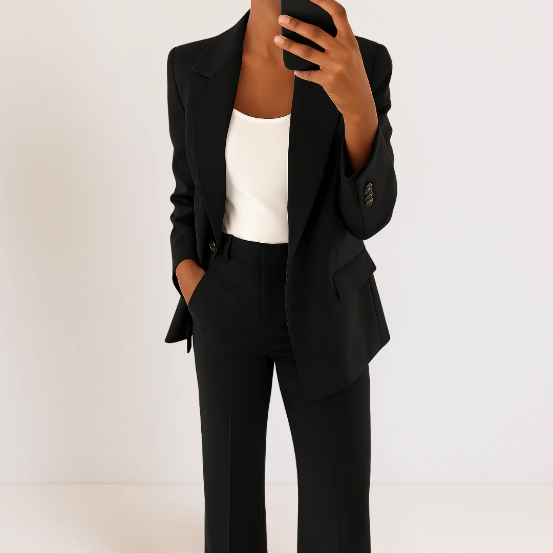 Moderne Blazer Outfit met Opvallende Streeprand