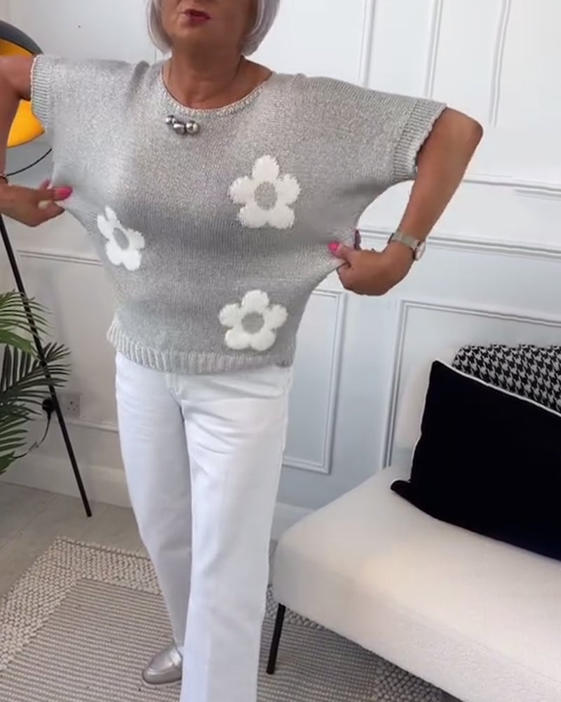 Slim Floral Pullover Sweater met ronde hals