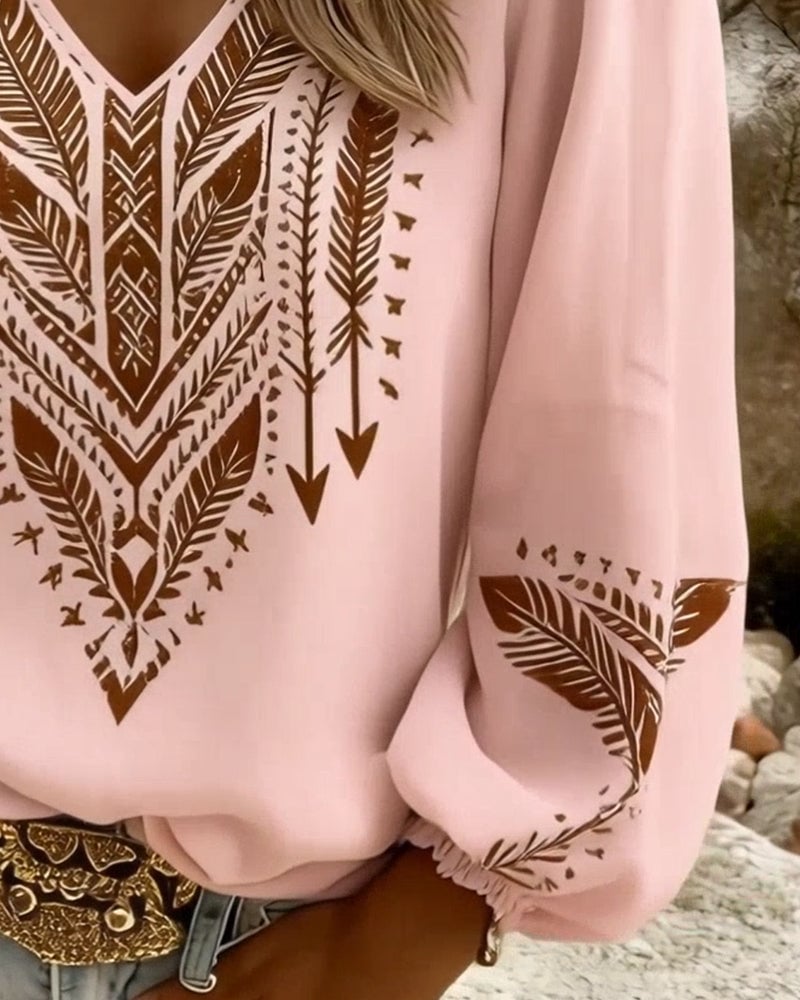 Pofmouw V-hals Losse Blouse