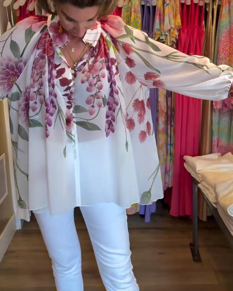 Casual top met print en lampionmouwen